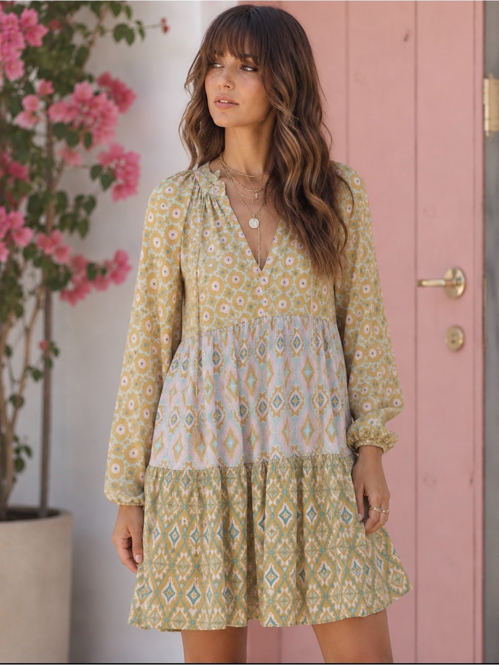 Jessica Simpson floral and geometric long sleeve mini dress